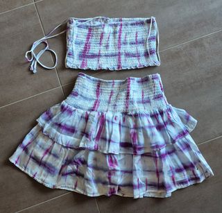 Conjunto Top y Falda Brownie XS Morado Blanco