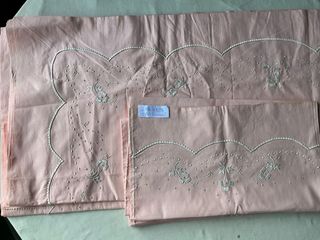 Sábanas antiguas bordadas algodón rosa
