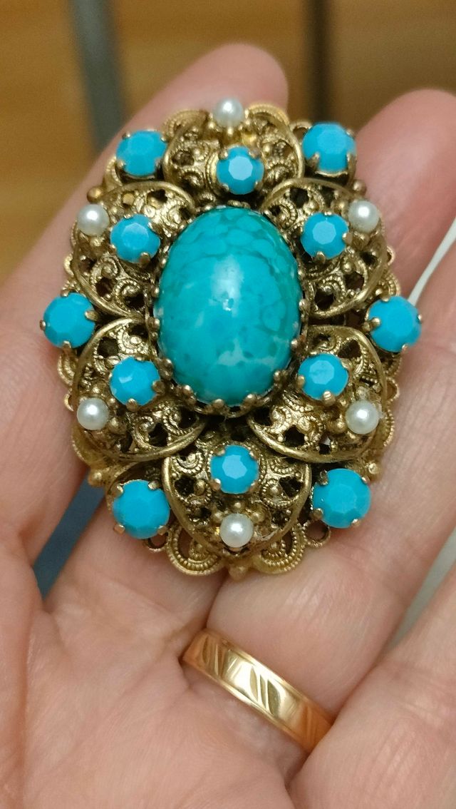 Broche Vintage Turquesa y Perlas
