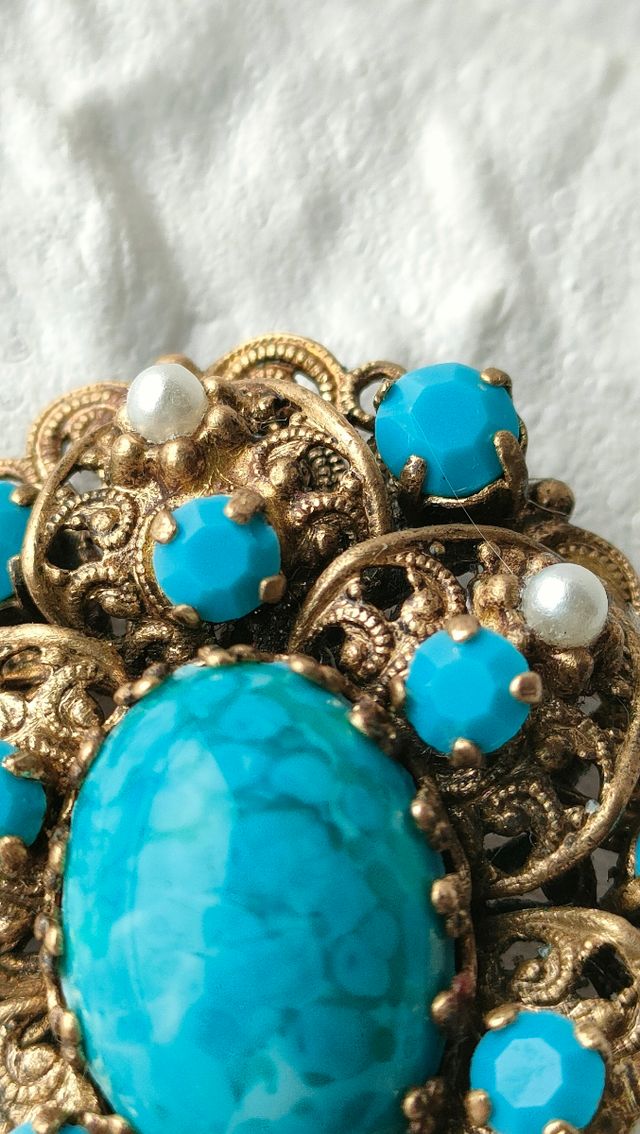Broche Vintage Turquesa y Perlas