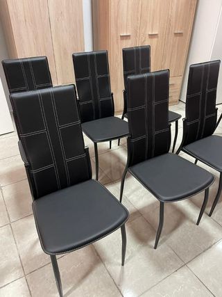 Juego de 6 Sillas Blancas Piel Sintética