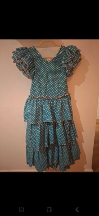 Traje Flamenca Azul con Lunares Blancos