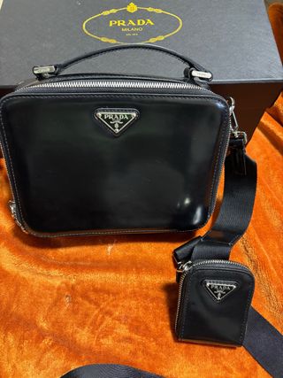 Bolso Bandolera Prada Brique Piel Cepillada Negro