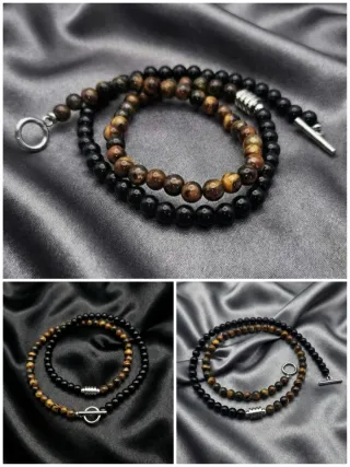 Collana di Occhio di Tigre ed Ossidiana