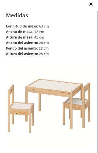 Mesa y 2 Sillas Niños Madera Ikea