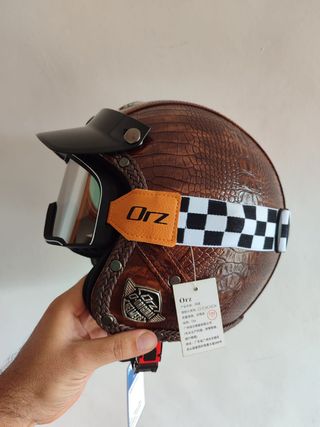 Casco Moto Retro Cuero Marrón Talla L