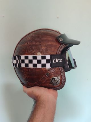 Casco Moto Retro Jet Talla L Cuero Marrón