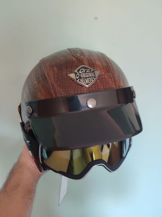 Casco Moto Retro Jet Talla L Cuero Marrón