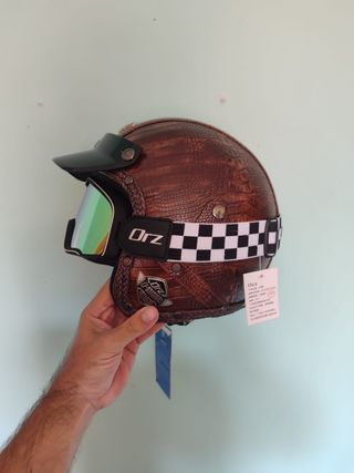 Casco Moto Retro Jet Talla L Cuero Marrón