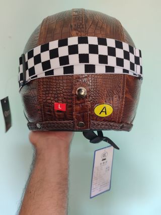 Casco Moto Retro Jet Talla L Cuero Marrón