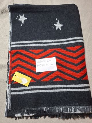 Bufanda/Chal reversible en negro-rojo-gris