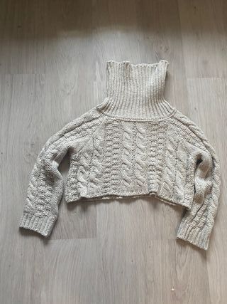 Jersey cuello alto mujer ochos beige