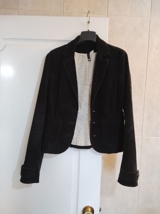 Chaqueta Pana Mujer Talla S/36 Negra/Marrón