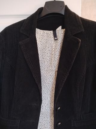 Chaqueta Pana Mujer Talla S/36 Negra/Marrón