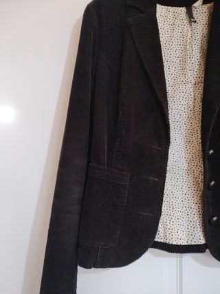 Chaqueta Pana Mujer Talla S/36 Negra/Marrón