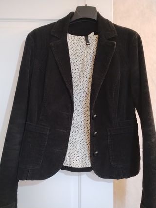 Chaqueta Pana Mujer Talla S/36 Negra/Marrón