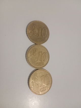 Monedas 10 céntimos: 2001, 2002, 2009