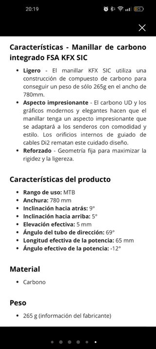 Manillar FSA KFX SIC Carbono.