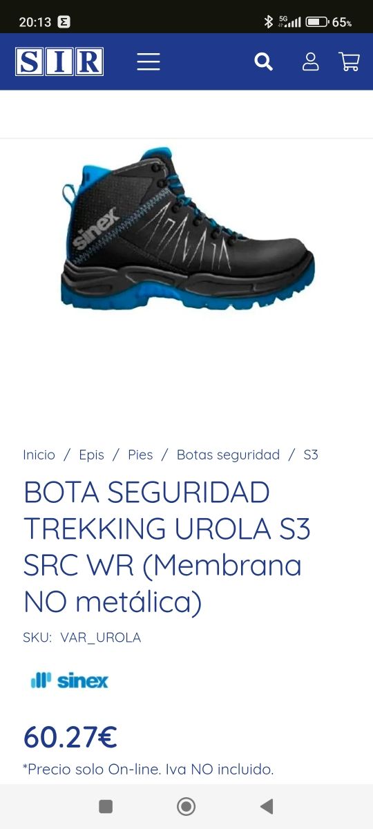 Botas de trabajo Sinex negras y azules