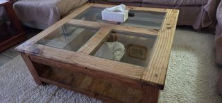 Mesa de centro madera maciza con cristal