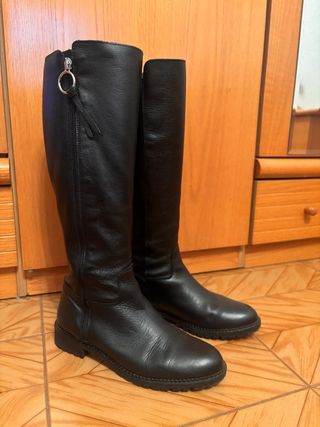 Botas altas de cuero negras mujer