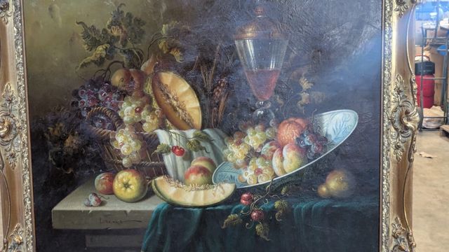 Bodegón de frutas y cesta