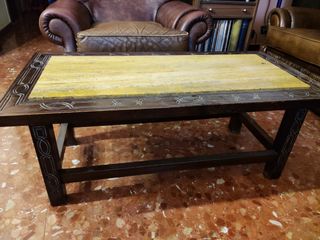 Mesa de centro antigua madera y mármol