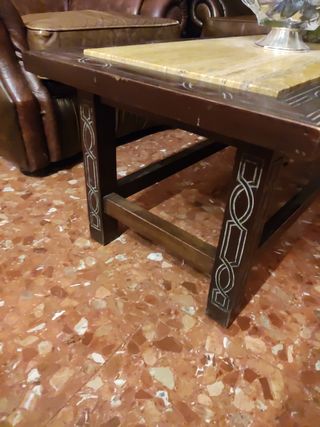 Mesa de centro antigua madera y mármol