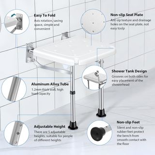 Silla Ducha Plegable Pared con Asa