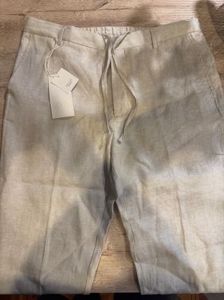 Pantalones Lino Hombre Zara Beige
