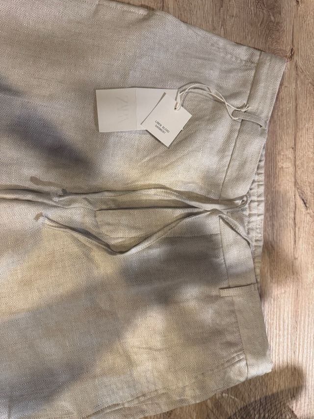 Pantalones Lino Hombre Zara Beige