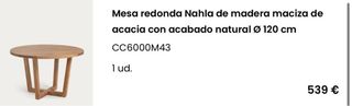 Mesa redonda Nahla madera acacia 120cm