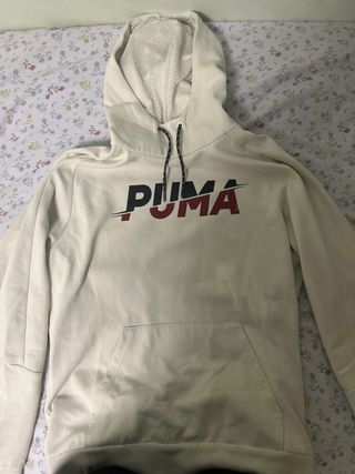 Sudadera Puma Blanca con Logo Rojo y Negro