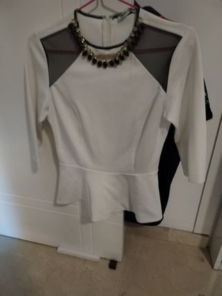 Blusa peplum beige con pedrería