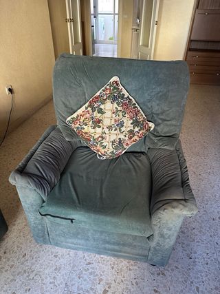 Sofá y sillón tela azul y morado