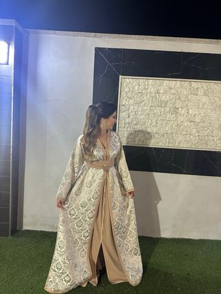Vestido marroquí dorado y verde talla única