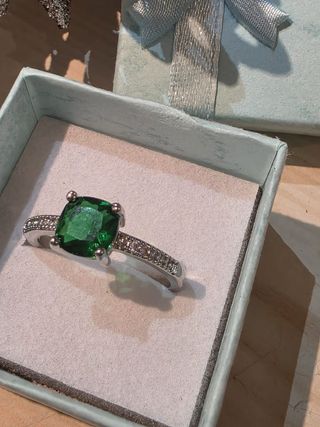 Anillo Plata 925 Esmeralda Talla Cushion