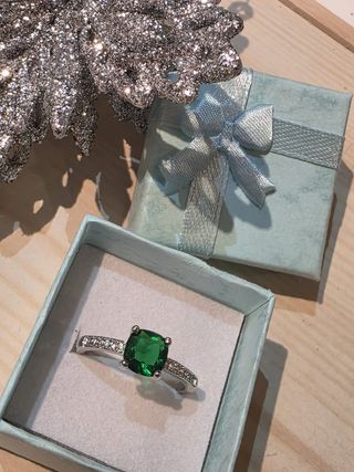 Anillo Plata 925 Esmeralda Talla Cushion