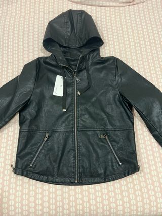 Chaqueta Piel Sintética Negra Talla M