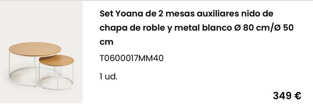 Set 2 mesas nido Yoana madera y metal