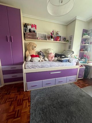 Cama nido juvenil morado y blanco