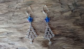 Orecchini Albero di Natale con Stelle Blu