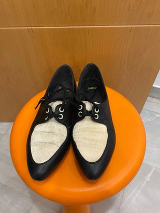 Botines Camper Piel negra y marrón + Pelo Beige
