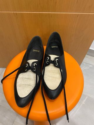 Botines Camper Piel negra y marrón + Pelo Beige