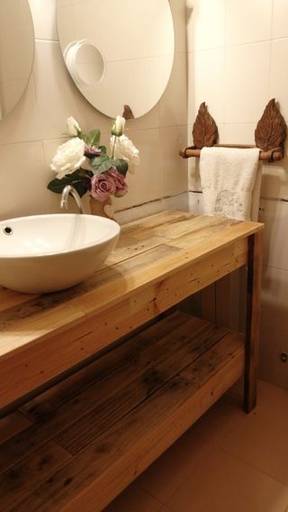 Consola rústica madera baño