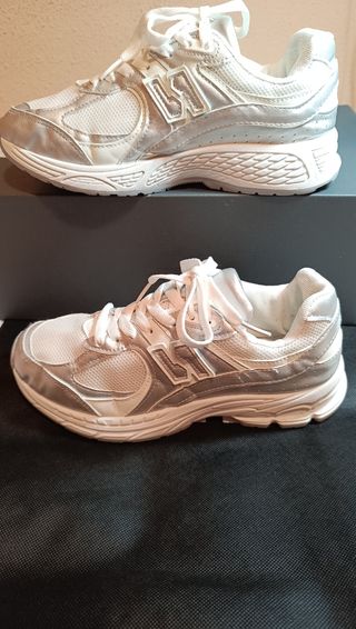 Deportivas Mujer Blancas y Plata Talla 40