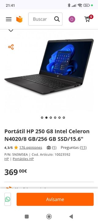 Ordenador portátil HP 250 G8 Intel Celeron N4020