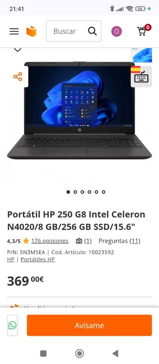 Ordenador portátil HP 250 G8 Intel Celeron N4020