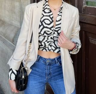 Chaqueta Americana Blazer Stradivarius Beige Talla