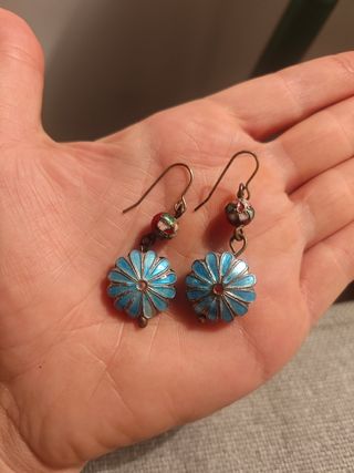 Pendientes Vintage florales esmaltados azul 